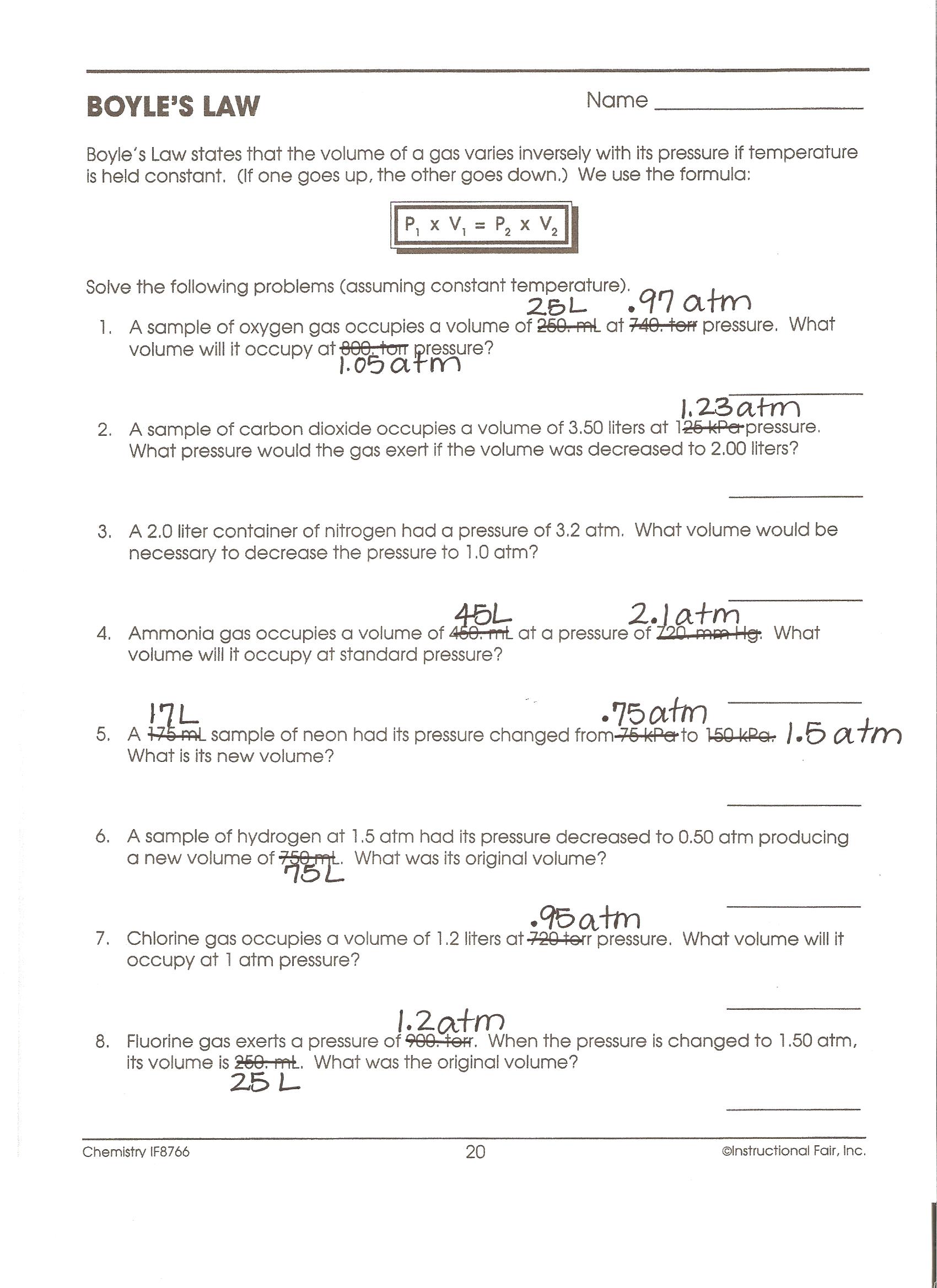 Charles Law Worksheet Answers Key With Boyle039s Law Worksheet Answer Key